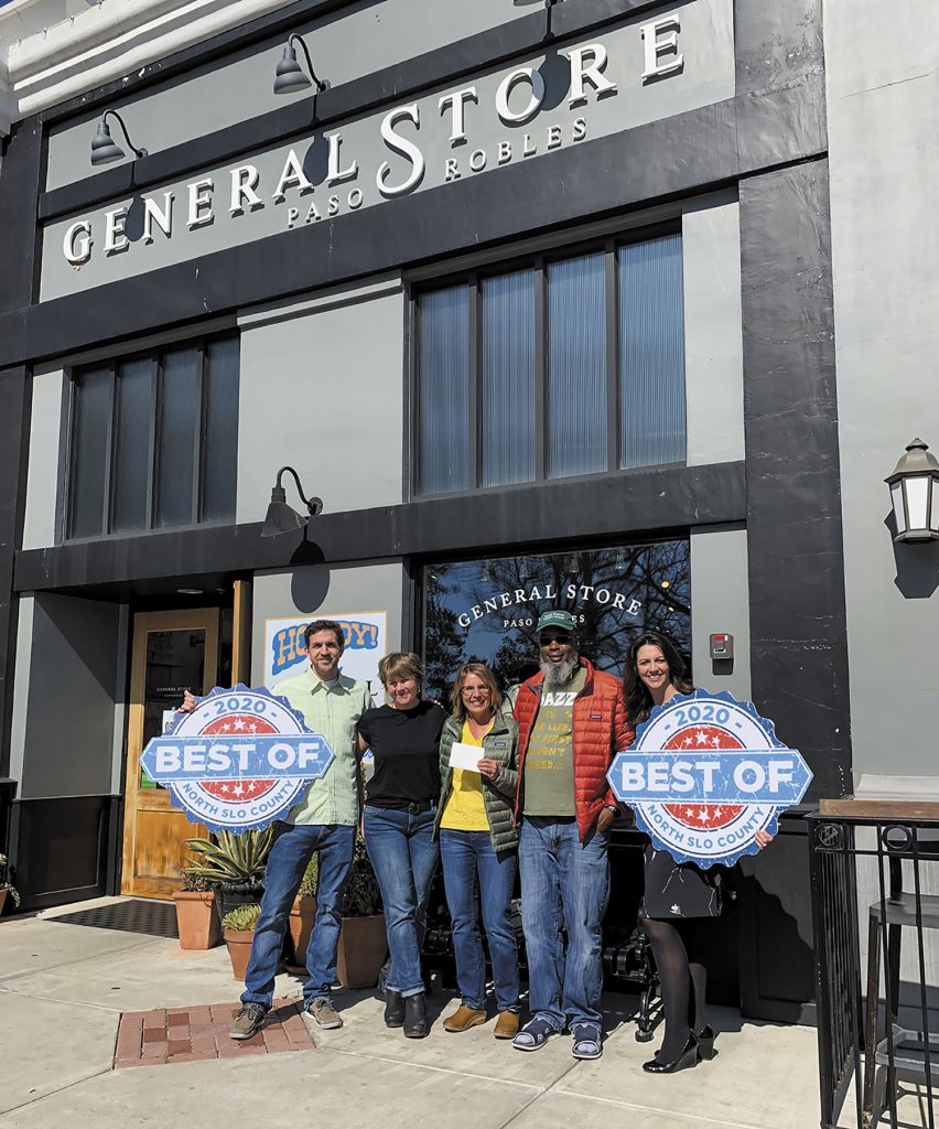 Winner Sonja Martin, middle, stands between General Store owner Joeli Yaguda and husband Earnest Martin, in receipt of a $500 shopping spree at The General Store Paso Robles
