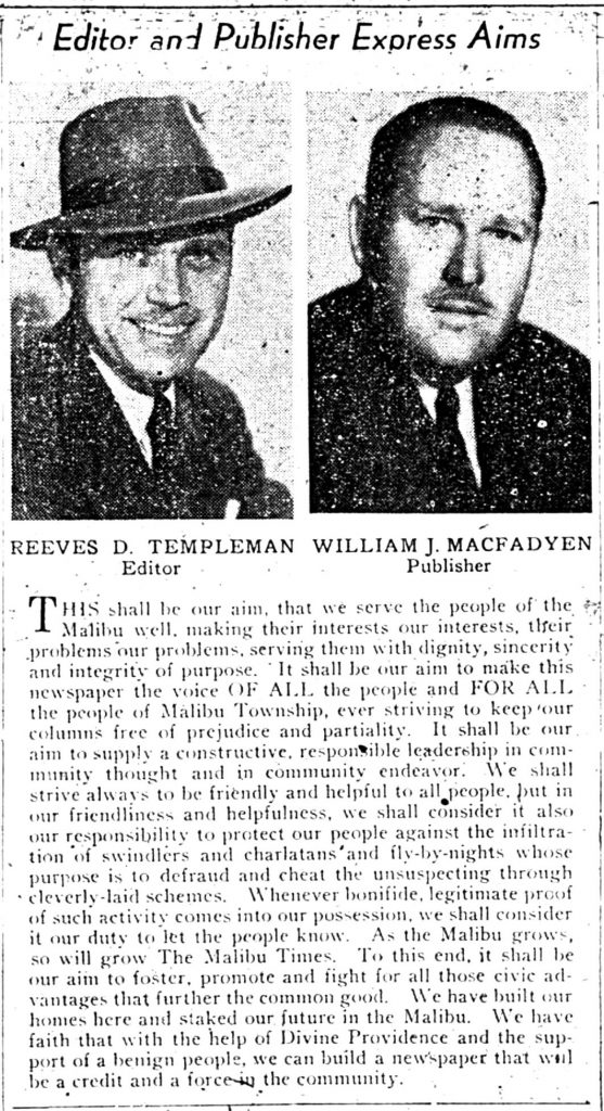 Reeves Templeman Malibu Times