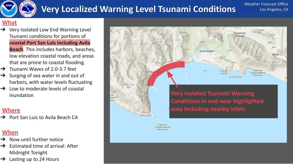 Tsunami Watch Upgraded to Advisory for California Coast Port San Luis