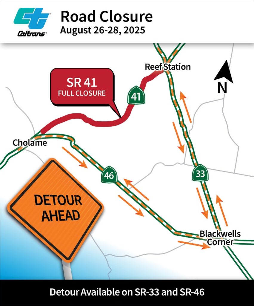 Three-Day closure of Highway 41 near Cholame begins Aug. 26 image001